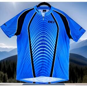 Louis Garneau Men's Cycling Bike Riding Jersey Blue Striped Half Zip Up Sz S/M